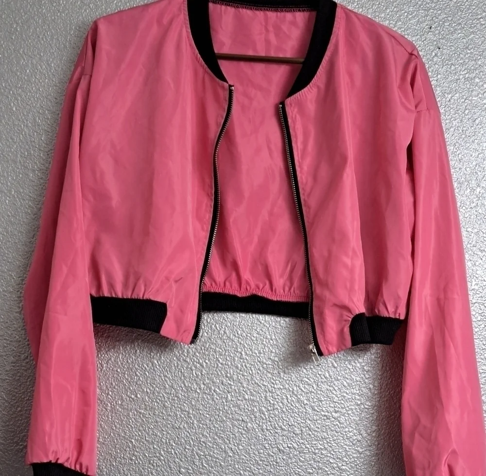 Barbie Core Nylon Pink Girls Cropped Jacket   Size L